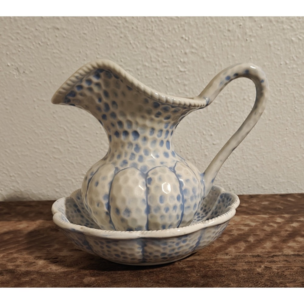 Vintage ceramic Blue And White Pitcher And Basin